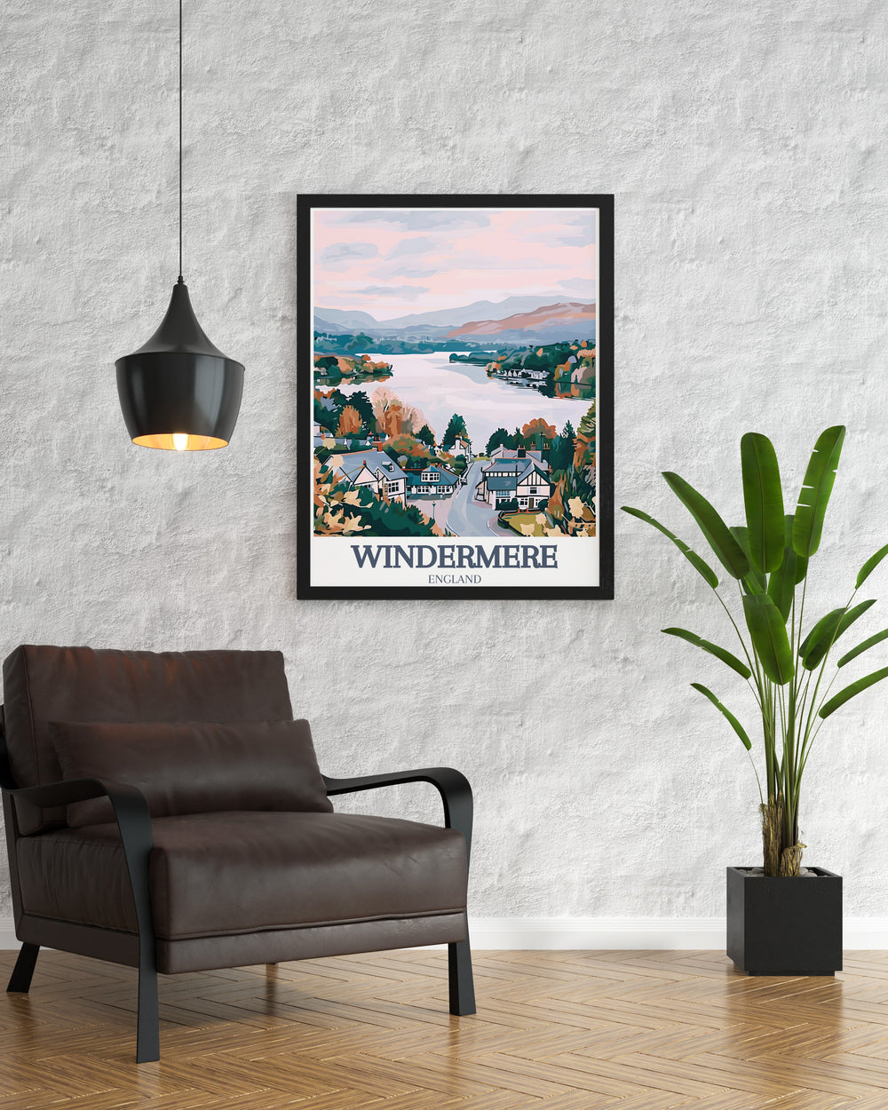 Classic Lake District Print of Bowness on Windermere showcasing serene waters of Lake Windermere perfect for adding retro charm to any living space