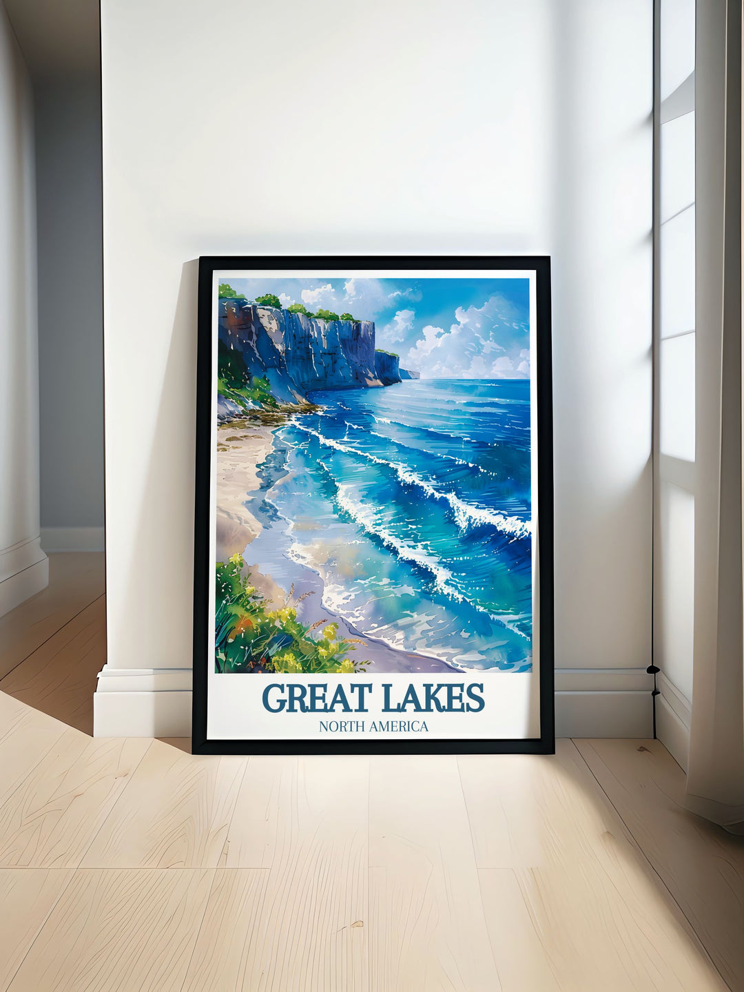 Capturing the essence of Lake Erie, this detailed travel poster features stunning views and serene waters, making it a perfect addition for those who appreciate natural and historical beauty.