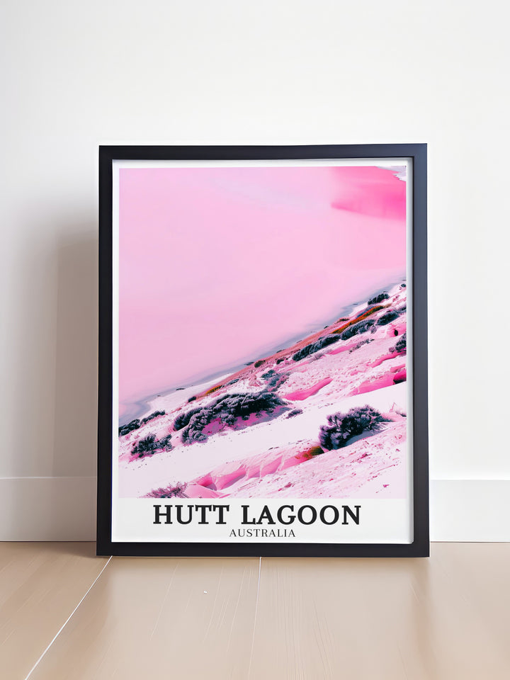 Bring the breathtaking scenery of Western Australia Coral Coast into your home with the Hutt Lagoon Poster This Australia Print showcases the vivid colors of Hutt Lagoon adding a touch of natural beauty and elegance to your living space perfect for modern decor