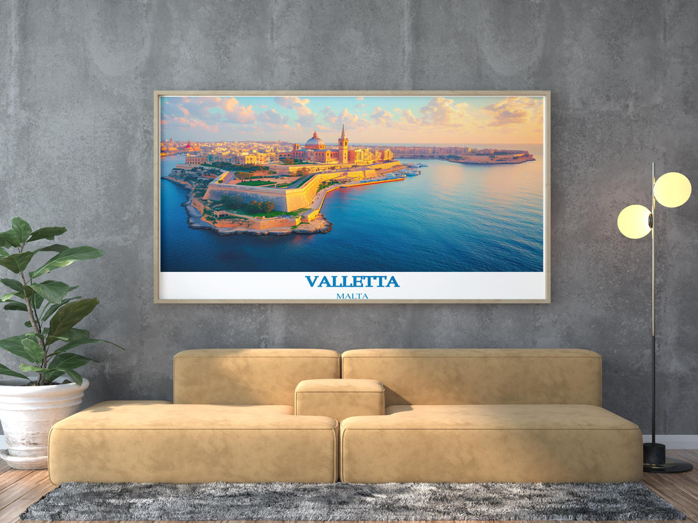 Transform your living space with Grand Harbour in Valletta artwork a stunning portrayal of Maltas architectural splendor and cultural richness this Malta City Print makes an exquisite Malta gift perfect for those who love the beauty of Valetta