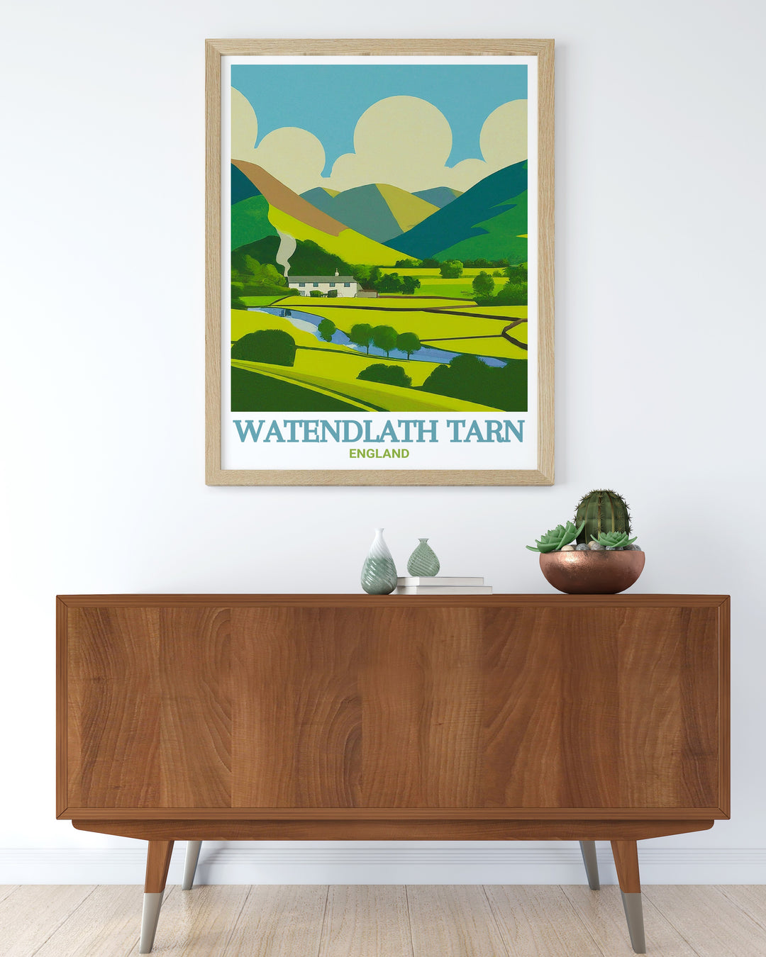 Elegant depiction of Borrowdale Valley in a vintage Lake District Print showcasing the picturesque Watendlath Hamlet and serene Thirlmere for sophisticated wall art