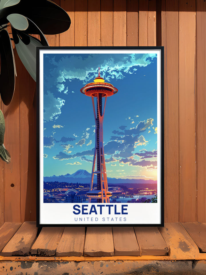 Space Needle Stunning Prints capturing the essence of Seattles skyline in a modern design. Ideal for home decor that celebrates the citys architectural marvel. Adds a dynamic and stylish element to living spaces, perfect for those who appreciate sophisticated urban art.