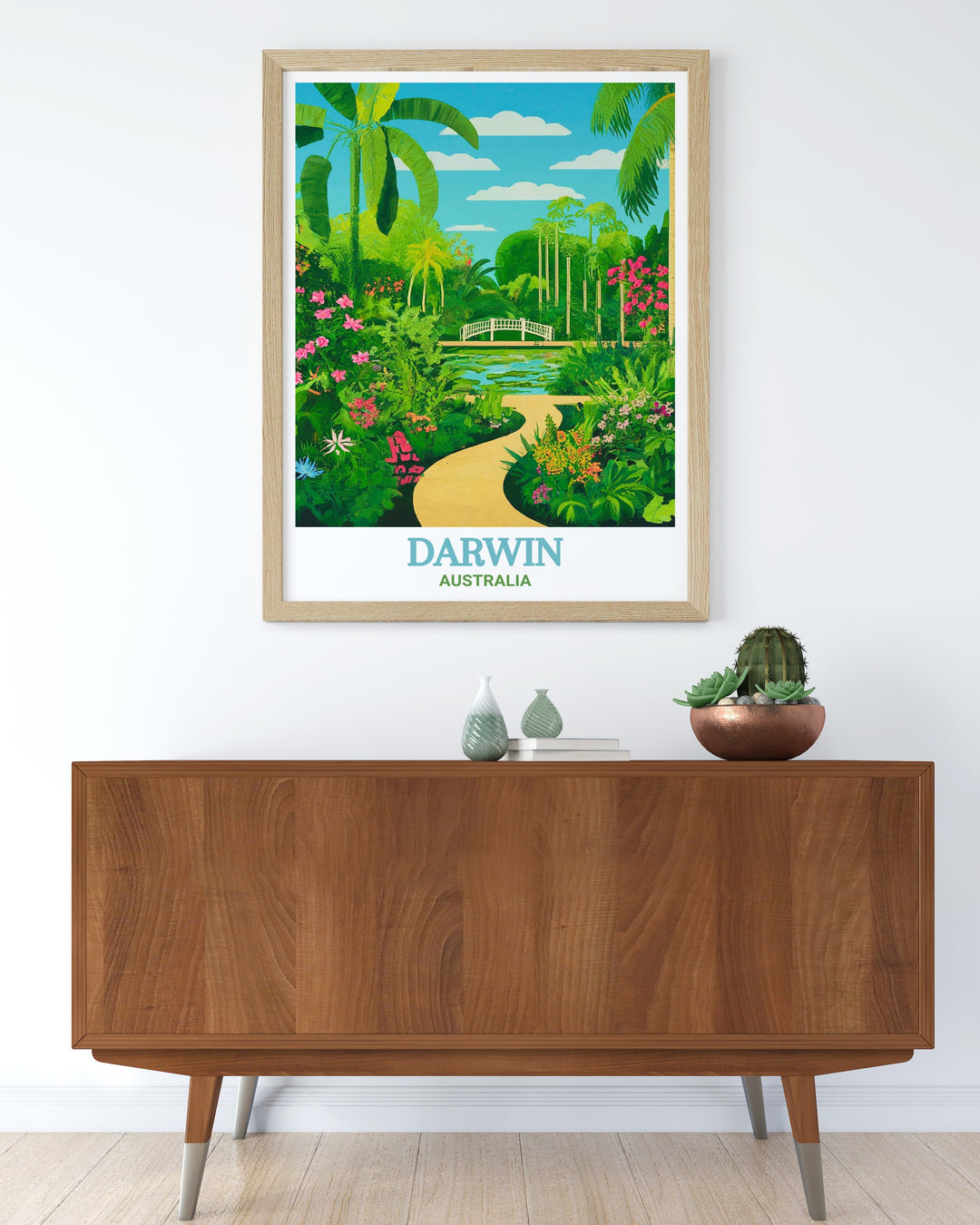 Australia canvas art featuring the George Brown Darwin Botanic Gardens, a lush sanctuary in Darwin. This travel print brings the vibrant colors and peaceful atmosphere of the gardens into your living space, perfect for adding a touch of Australias natural beauty to your decor.