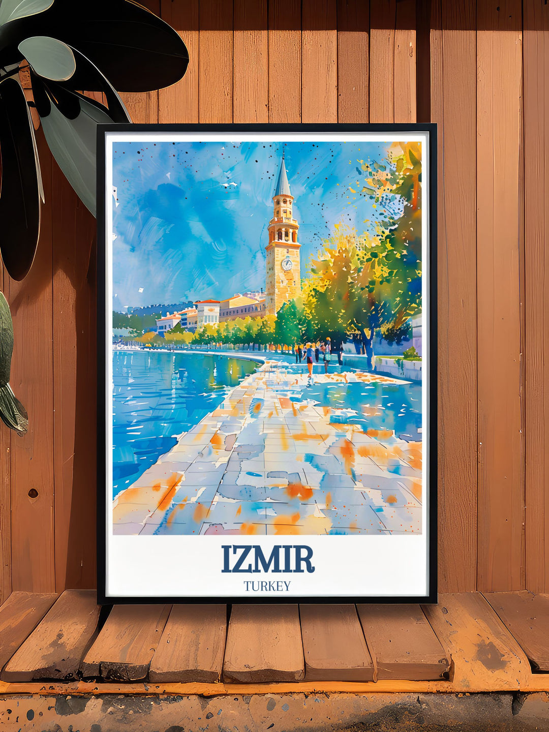 The beauty of Izmirs Clock Tower and Kordon Promenade are showcased in this stunning Turkey print. Ideal as a travel gift or a special piece of home décor, this artwork is a must have for those who appreciate Turkish art.