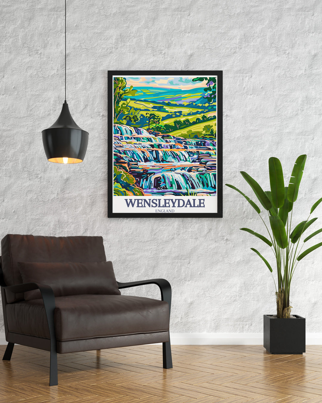 This Wensleydale poster print showcases the serene beauty of the Yorkshire Dales. Featuring the iconic Aysgarth Falls and rolling hills, this vintage inspired artwork brings the charm of North Yorkshire into your home. Perfect for framing or gifting, its a must have for nature lovers and travelers.