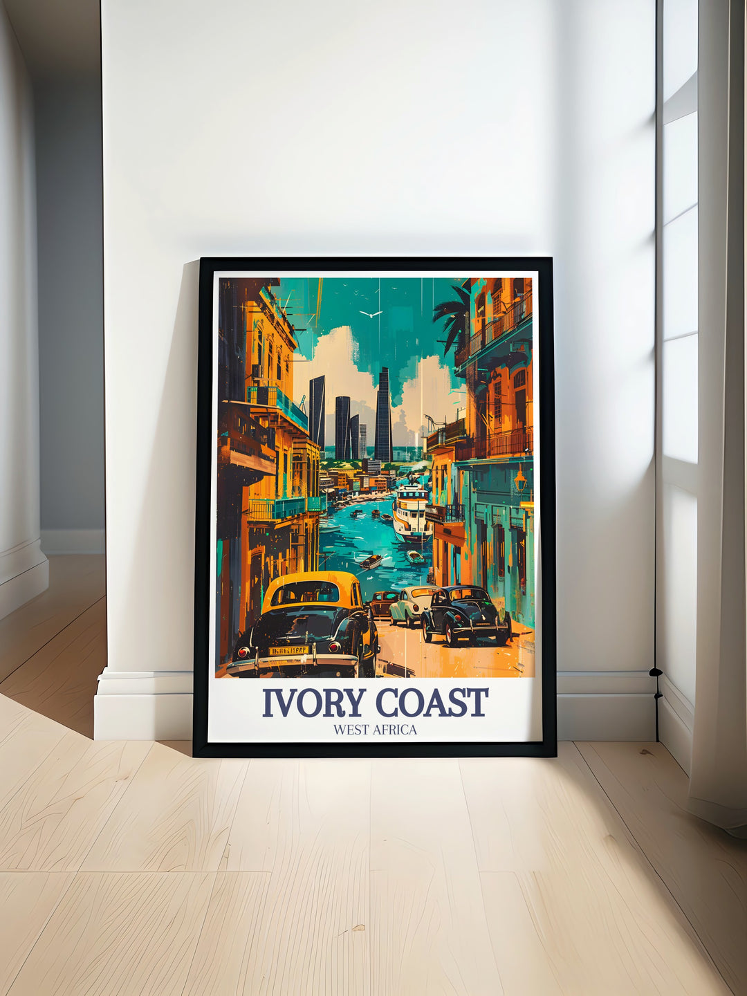 Ivory Coasts capital, Abidjan, is the centerpiece of this beautiful wall art, with the Plateau districts skyscrapers adding a modern edge to your decor. A great travel gift for those who have visited or dream of visiting West Africa.