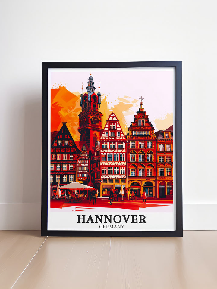 Custom print of Hannovers Old Town highlighting the areas unique blend of tradition and modernity from its historic buildings to vibrant community life perfect for enhancing your home with a touch of German charm