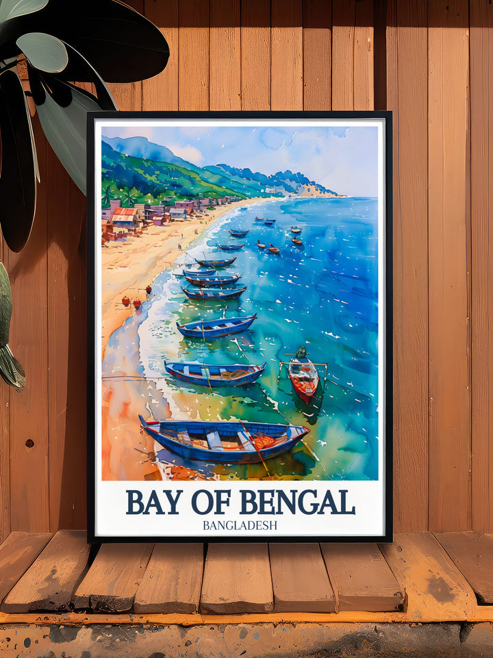 Unique Buriganga river, Dhaka, Bay of Bengal vintage print offering a nostalgic and artistic depiction of the river and city perfect for transforming any room with cultural charm.