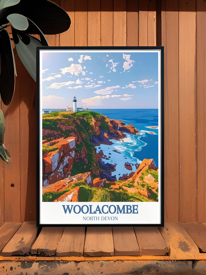 Captivating Morte Point and Bull Point Lighthouse modern decor print displaying the natural beauty of Devons coastline perfect for adding charm and tranquility to your home ideal gifts for mom dad and siblings