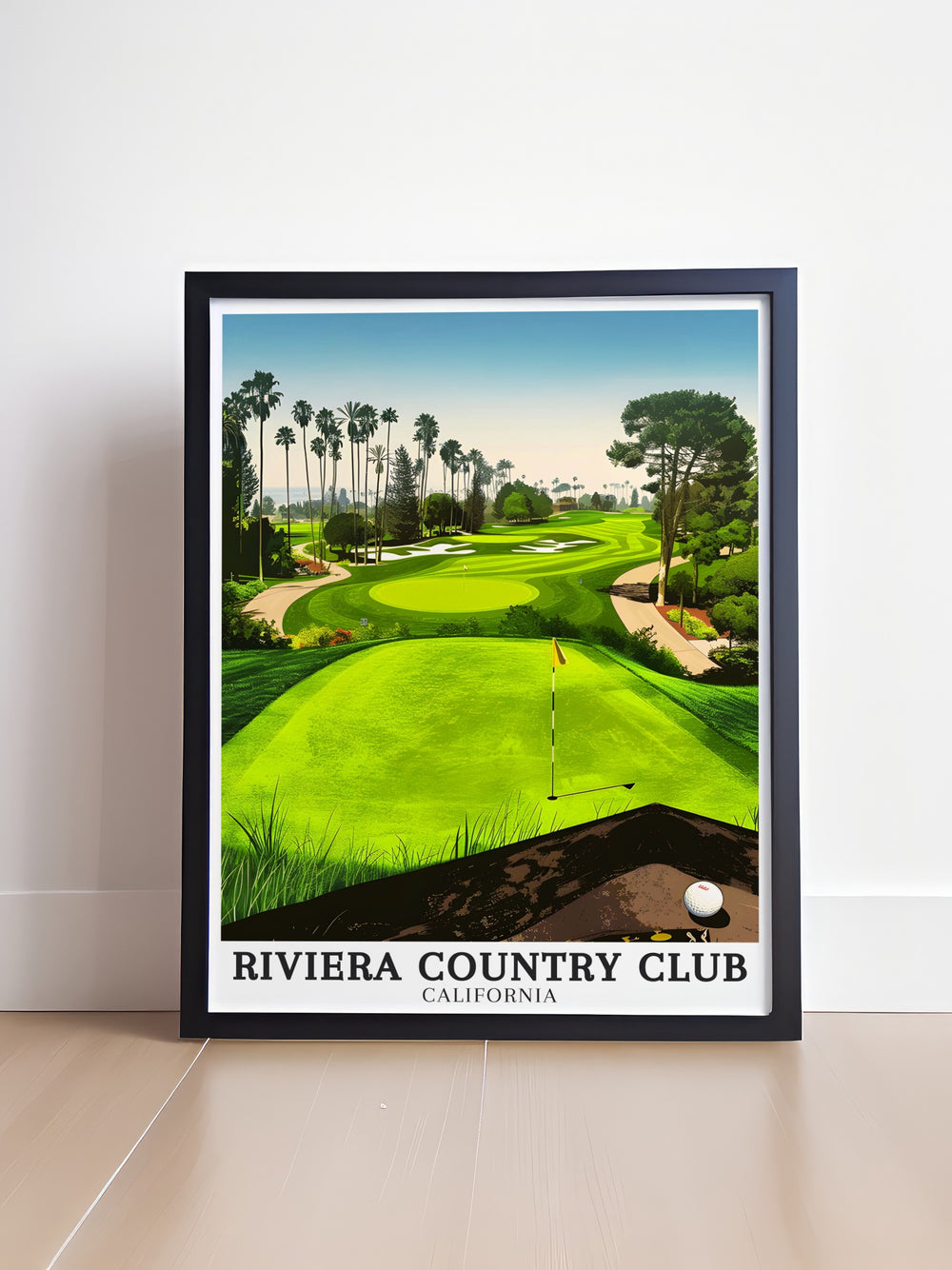 Capture the essence of golfing history with this art print featuring the Riviera Country Clubs 1st tee. Set against the backdrop of Pacific Palisades, the poster celebrates the beauty and challenge of this legendary course, making it an excellent addition to your wall decor.