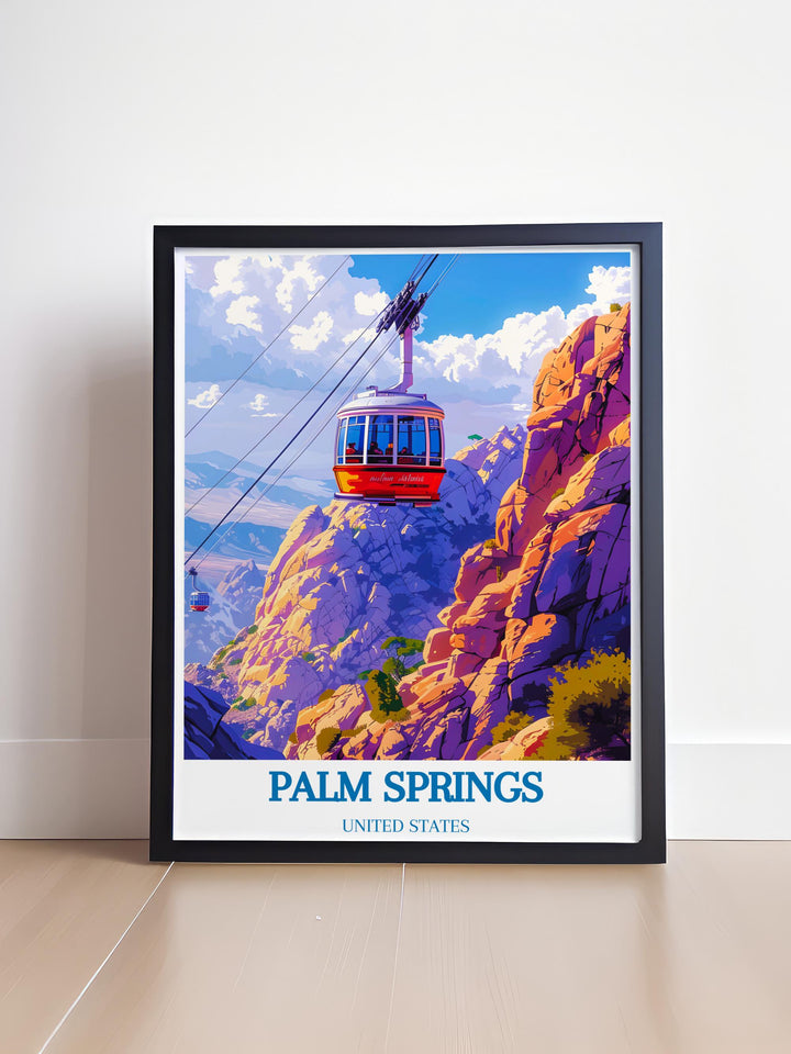 Elegant Palm Springs Aerial Tramway Framed Print showcasing the stunning desert scenery and tramway details perfect for stylish home decoration