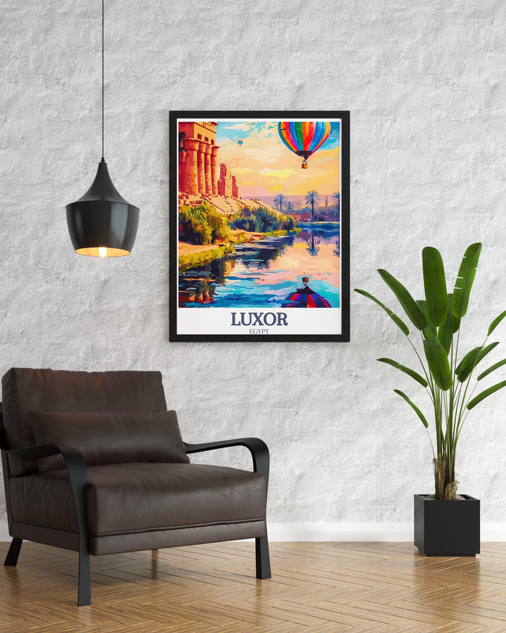 Luxor decor print featuring the Luxor temple and Nile river a perfect addition to your home decor bringing the elegance and cultural heritage of Egypt into your living space