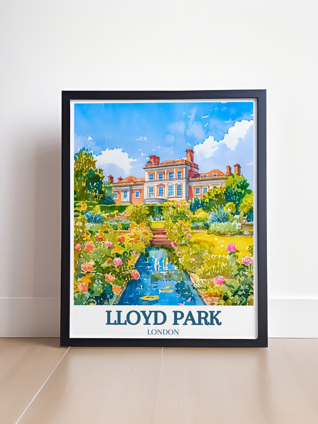 Captivating East London print of Lloyd Park showcasing the serene rose garden at William Morris gallery. Ideal for those who love Walthamstow London and its artistic heritage. A beautiful addition to your bucket list prints collection. Enhance your space with this timeless artwork