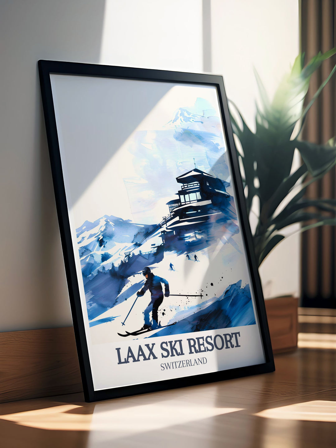 The Flims Laax Falera Modern Prints featuring Crap Sogn Gion deliver a stunning view of the Swiss Alps ideal for creating a captivating atmosphere in your home with artwork that celebrates skiing snowboarding and adventure.