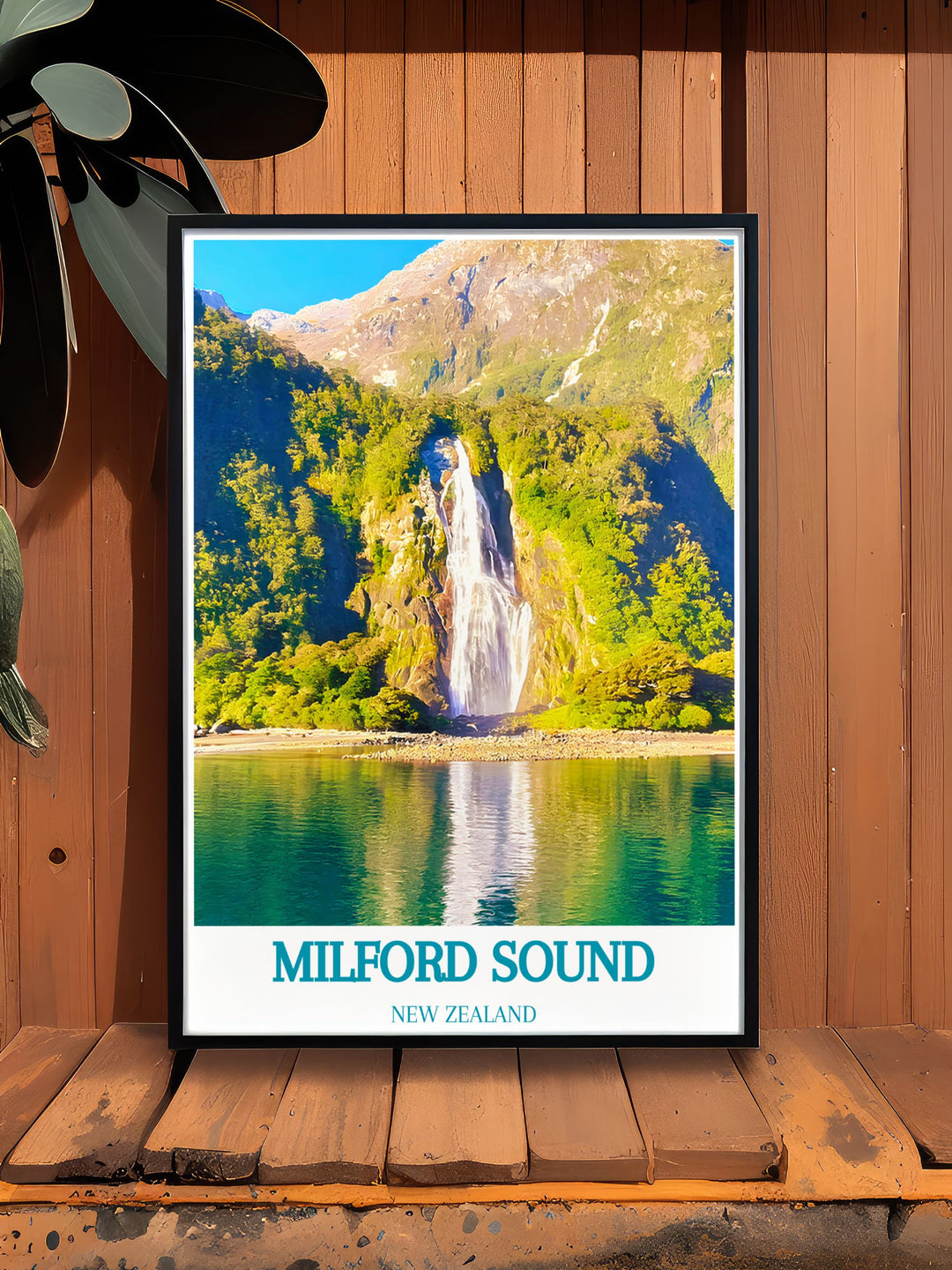 Bowen Falls modern decor print featuring the magnificent waterfall in the stunning Milford Sound landscape. Perfect for creating an elegant and natural atmosphere in any living space.