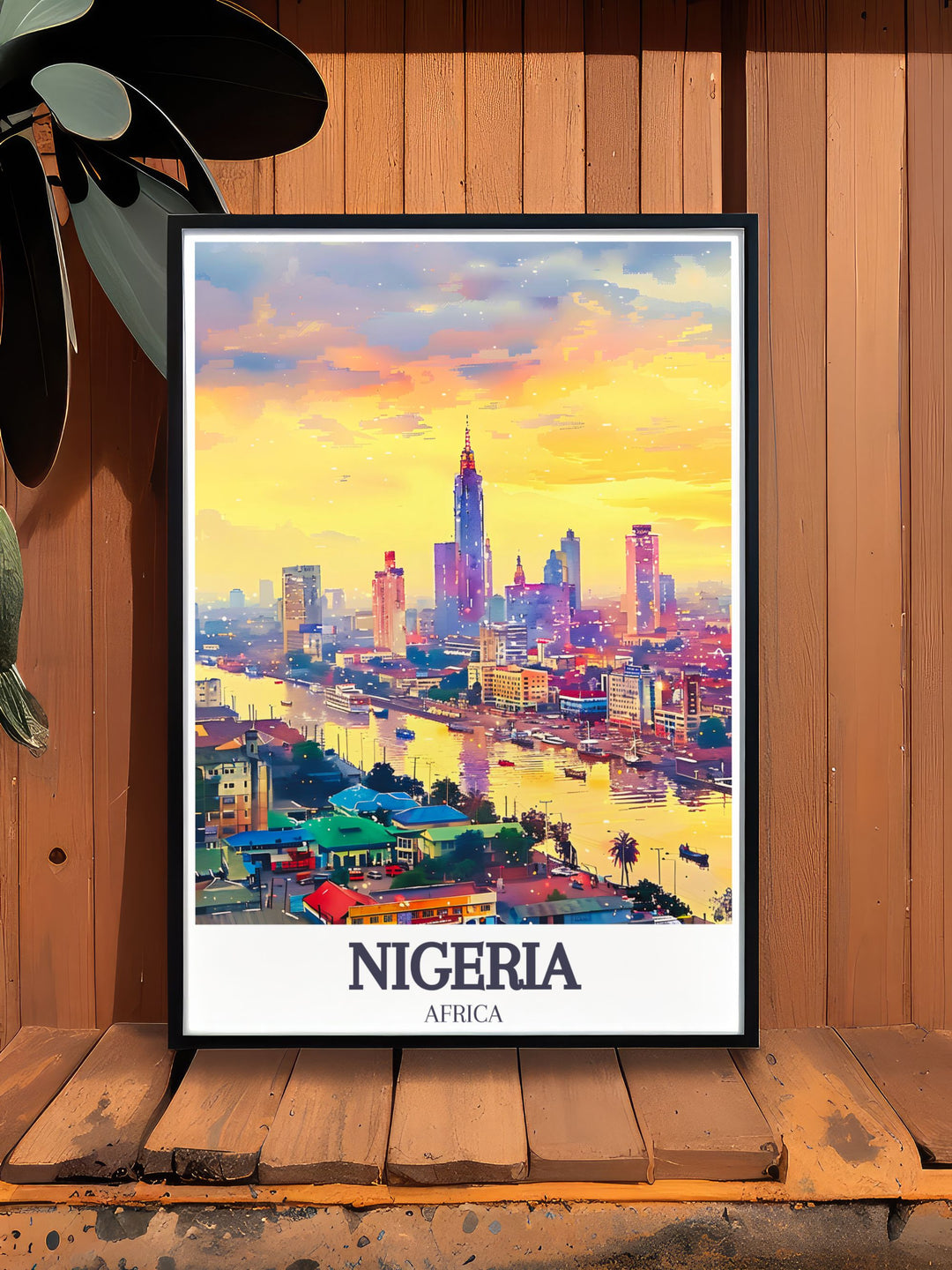 This Nigeria art print offers a vibrant and elegant view of Lagos and Victoria Island making it an excellent choice for personalized gifts and adding a unique touch to your home decor.