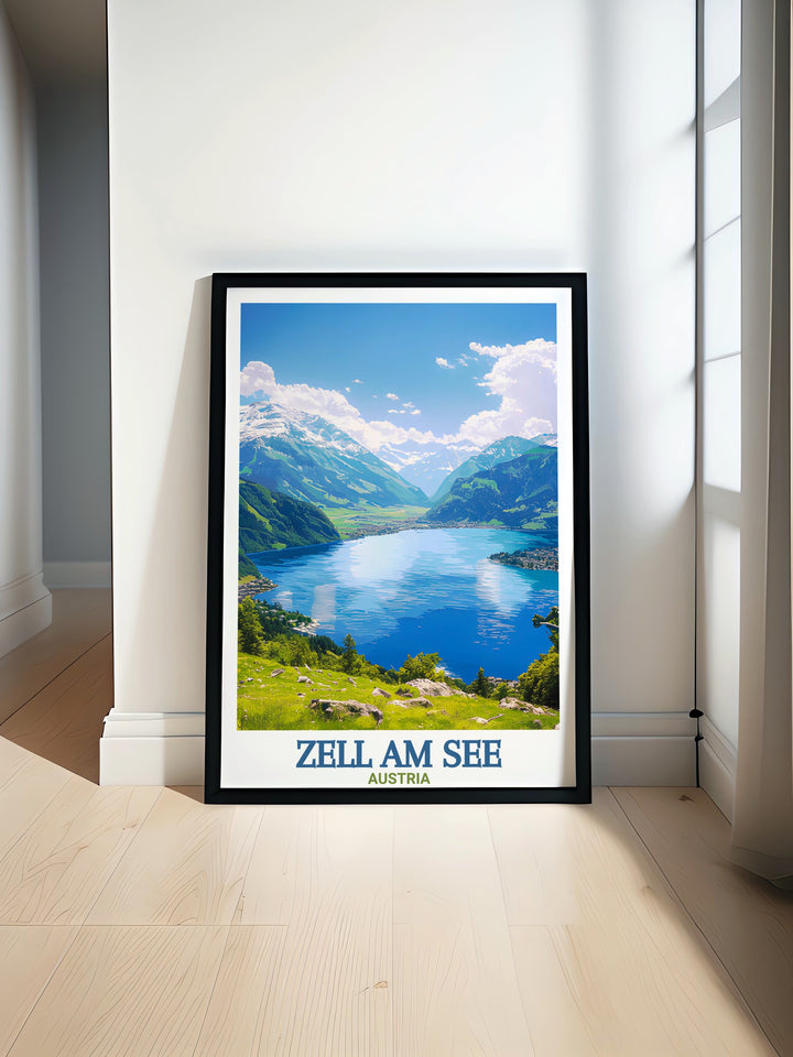 Lake Zell modern print showcasing serene alpine views ideal for enhancing living spaces with sophisticated home decor and adding a touch of natural beauty