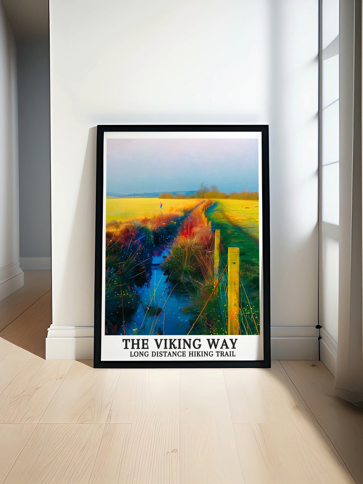 South of Tealby travel print featuring The Viking Way Long Distance Hiking Trail. A beautifully crafted piece that celebrates the rich landscapes and natural wonders of this iconic location. Ideal for enhancing your home decor with a touch of elegance and nature inspired art.