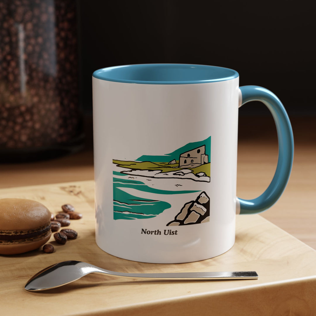 A stunning North Uist Scotland Mug showcasing intricate designs that reflect the natural beauty and tranquility of North Uist. Dishwasher and microwave safe, this ceramic mug is ideal for daily use or as a meaningful keepsake.