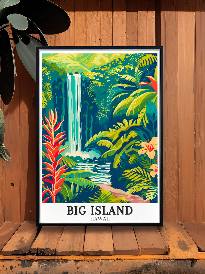 Bring the lush landscapes of Akaka Falls State Park into your home with this Akaka Falls art print. A stunning addition to any Hawaii wall art collection and a thoughtful gift for lovers of the Big Island.