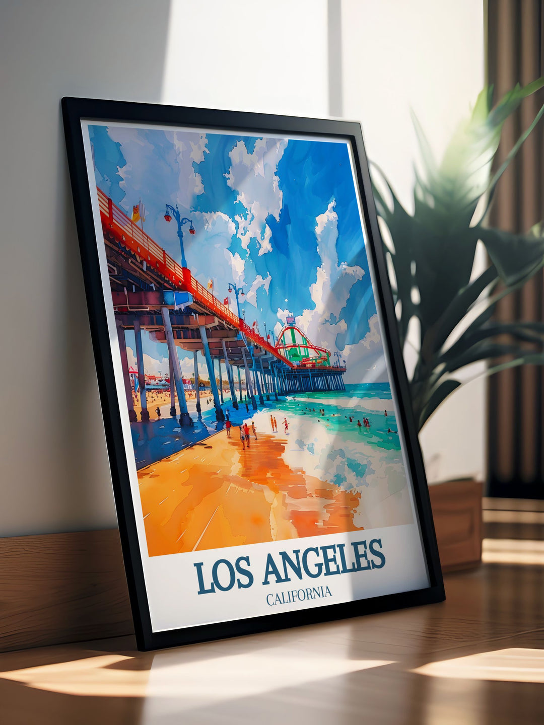 Santa Monica Pier Oceanfront Amusement Park modern art print a stunning addition to any home decor perfect for those who appreciate California posters and travel prints bringing the excitement of Los Angeles into your living room or office