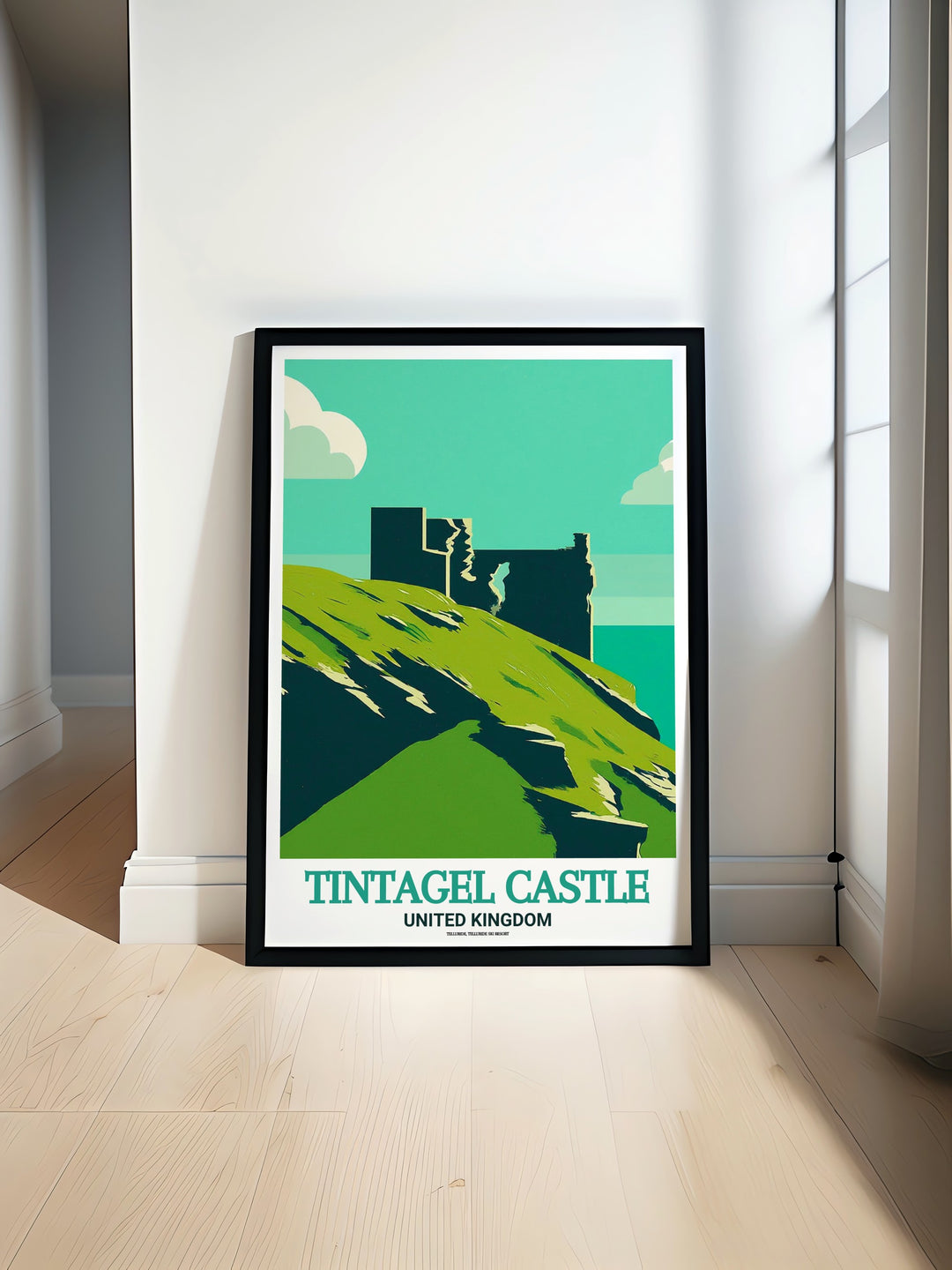 Cornwall Wall Art featuring Tintagel Castle, with its mythic ties to King Arthur and its commanding position on the cliffs of the Cornish coastline. The detailed illustration brings the beauty of this historical landmark to life, ideal for any space.