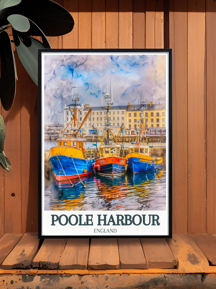 Elegant England wall art print depicting Poole Harbour and Borough of Poole Holes Bay a perfect blend of modern design and natural beauty making it an ideal gift for boyfriends dads girlfriends and more