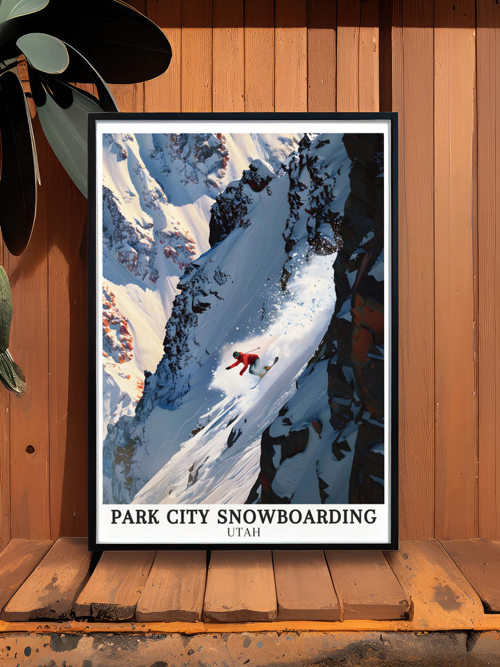 Park City Mountain Resort art. Featuring the iconic slopes and dynamic action of Park City Mountain Resorts snowboarding trails, this art collection is perfect for capturing the essence of winter sports.