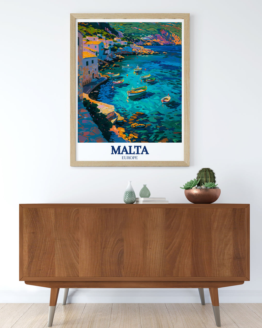 Captivating Malta art poster showcasing the Mediterranean Sea and Maltese Coast perfect for creating an elegant and sophisticated atmosphere in your home stunning prints that bring the beauty of Malta into any room