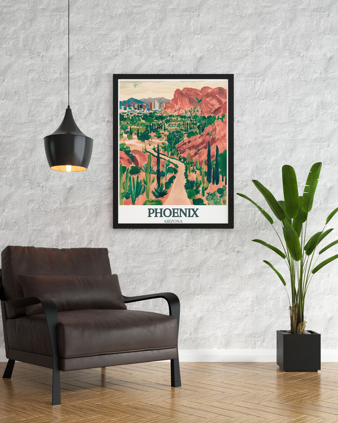 Camelback Mountain Canvas Art capturing the rugged beauty of Arizonas desert, with Camelback Mountain and the Desert Botanical Garden as focal points. This travel print is ideal for anyone who loves the Southwest.