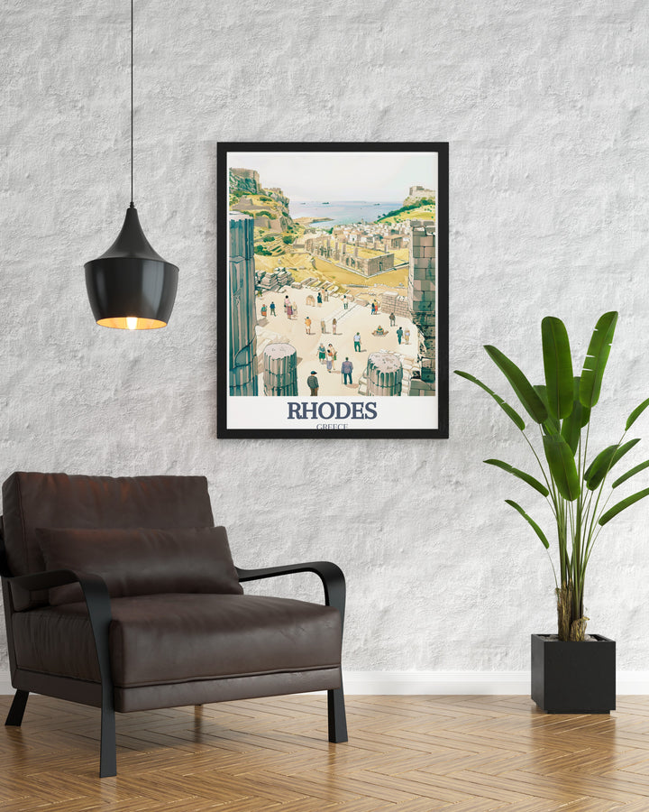 Acropolis of Lindos and Old Town of Rhodes Canvas Art offering a detailed view of two of the most famous landmarks in Rhodes. This Greece art print is perfect for travel lovers and those who appreciate historic architecture.