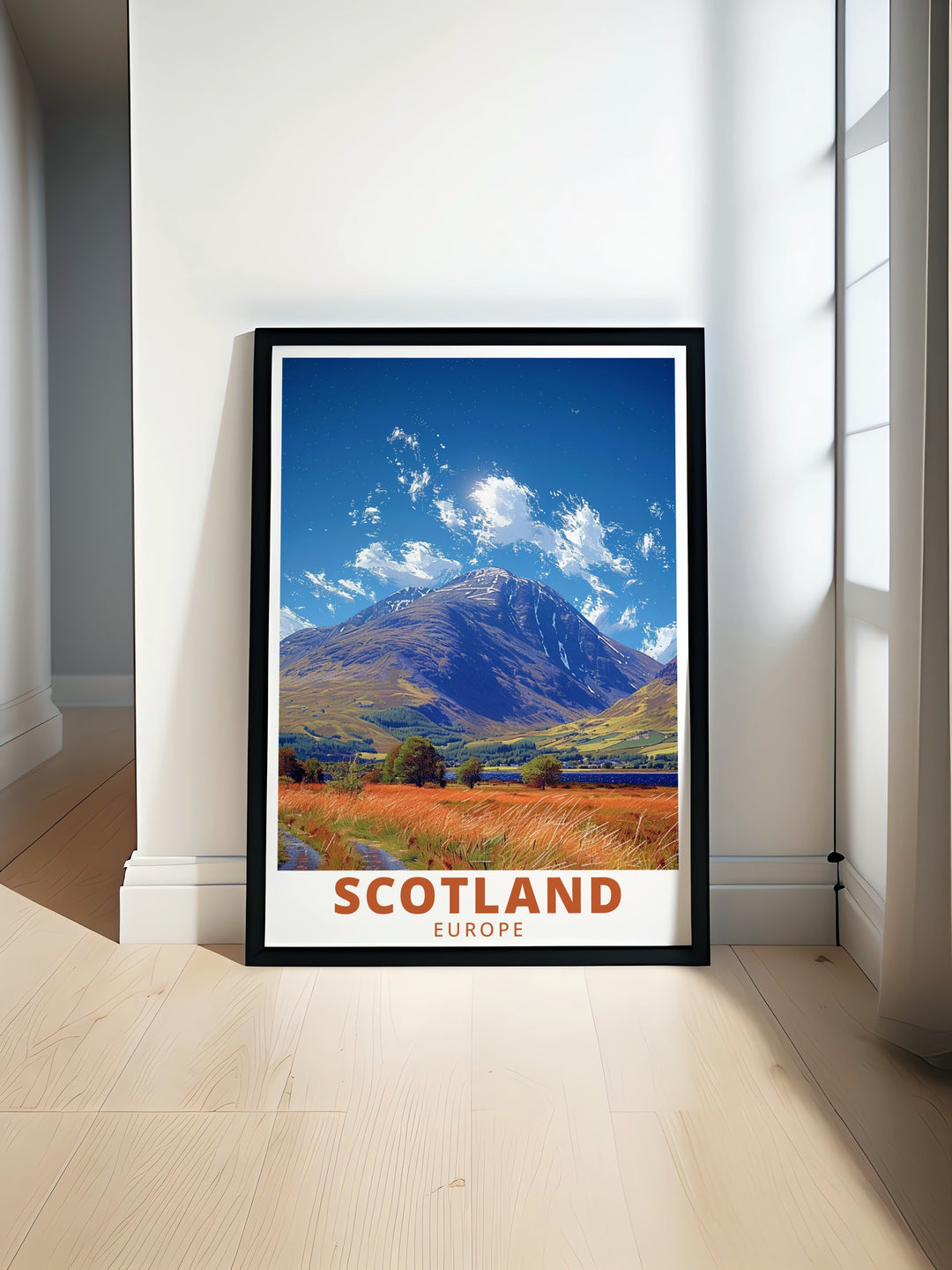 A high quality print of Loch Lomond, showcasing the picturesque lake and the beauty of the Highlands. This artwork is perfect for nature lovers and fans of Scotlands iconic outdoor destinations.