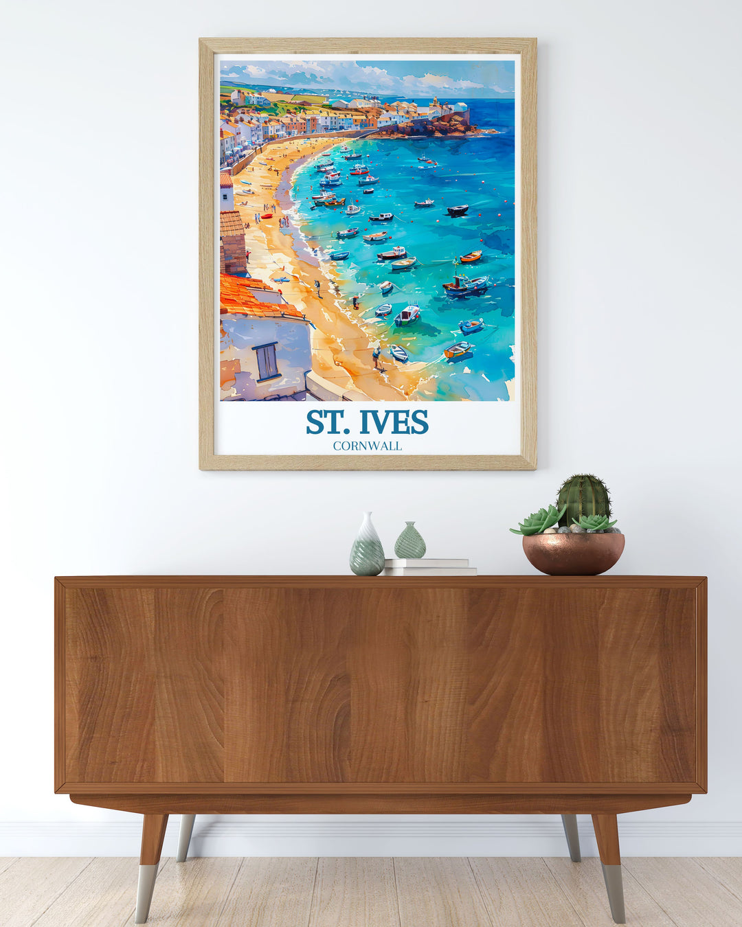 This poster captures the dynamic beauty and cultural richness of St. Ives and Porthmeor Beach, perfect for any art collection celebrating coastal heritage.