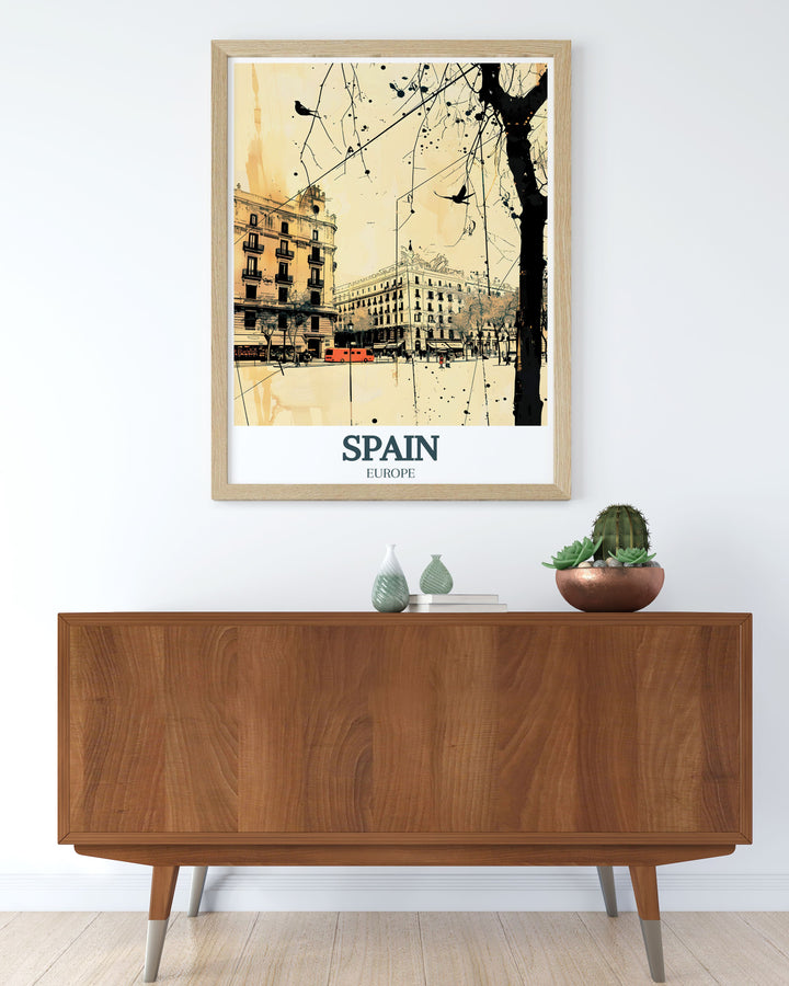 Spain art capturing the charm of La Rambla Liceu Theatre and A Coruna perfect for gifts for girlfriend husband or wife adding elegance to any room