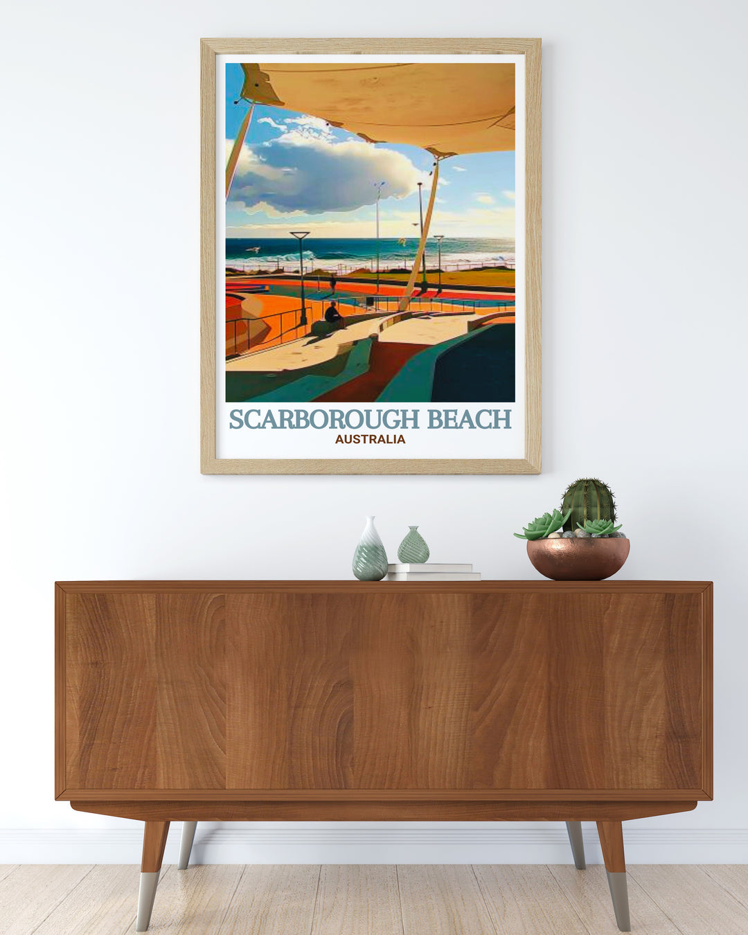 Scarborough Amphitheatre and Scarborough Beach Poster Print offer a vivid depiction of Australias stunning coastline making this Australia Print a must have for anyone looking to bring a piece of Australias beauty into their home