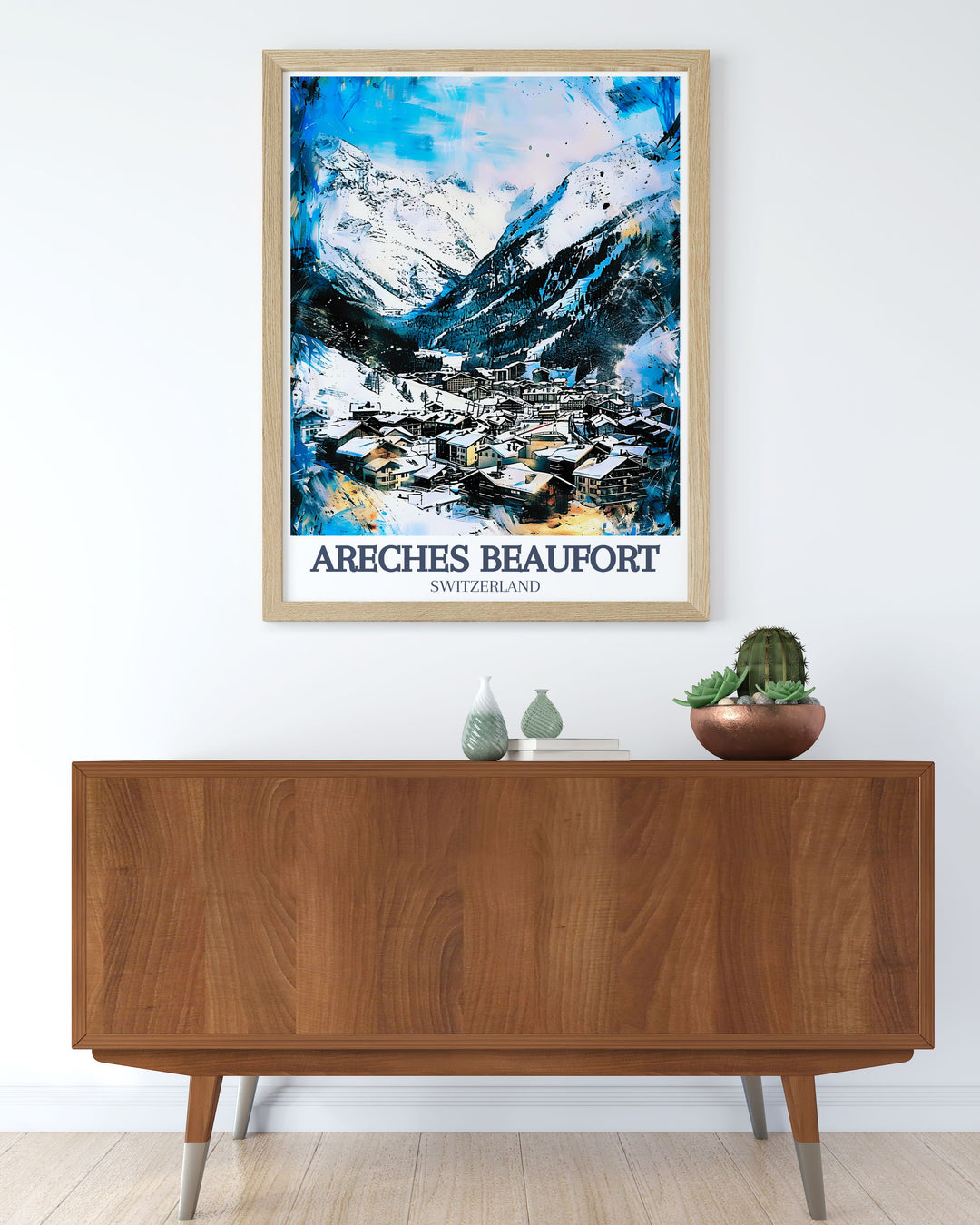 Bring the beauty of Beaufort Village Grand Mont into your home with this stunning French Alps Ski Resort Poster Ideal for ski decor lovers this vintage skiing print showcases the charm of Beaufortain and the slopes of Les Saisies in a stylish retro poster design