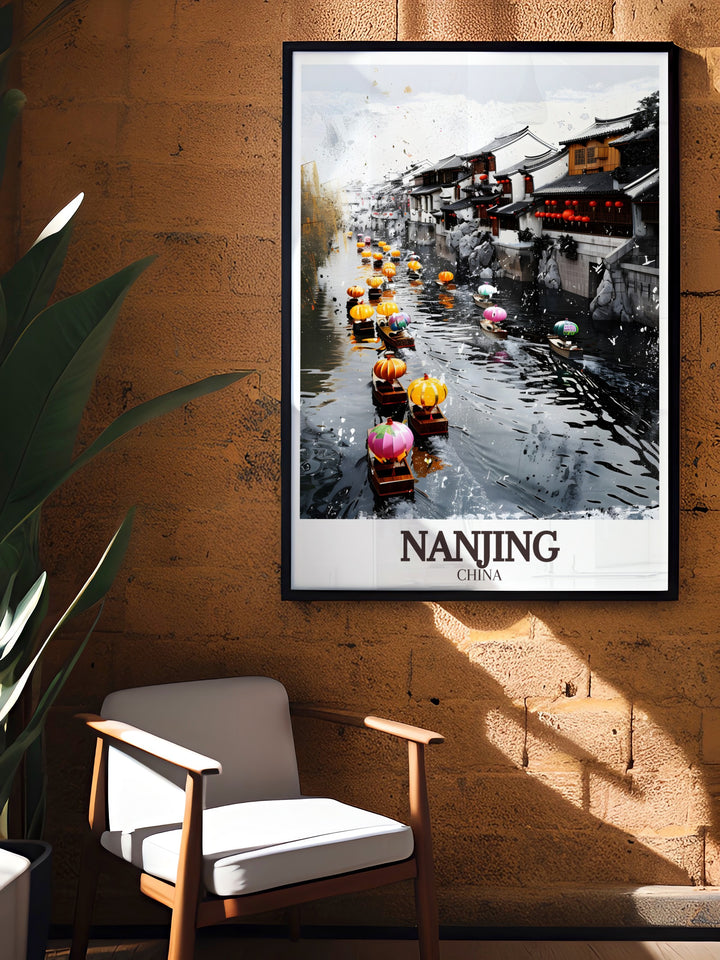 Capturing the timeless beauty of the Qinhuai River, this Nanjing Wall Art illustrates one of Chinas most iconic waterways. The serene atmosphere, paired with intricate architectural details, makes it a perfect addition to any space. Whether for personal décor or as a gift, this Asian art print reflects the cultural elegance of Nanjing.