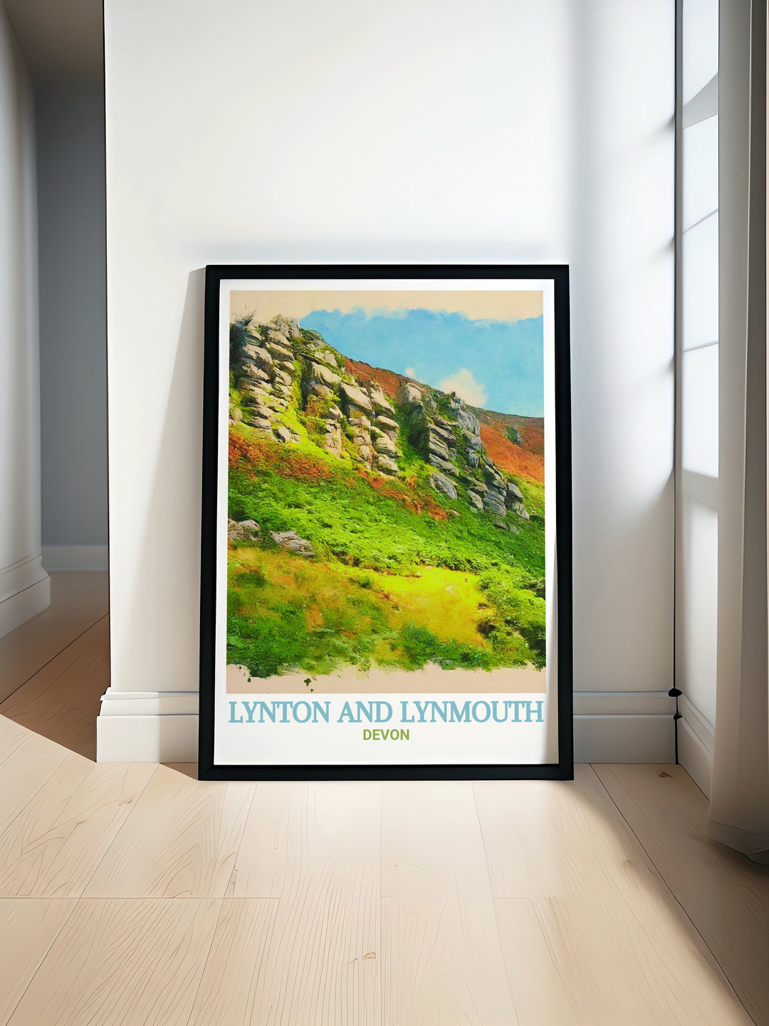 Valley of Rocks travel poster, showcasing the unique geological formations and stunning scenery of this remarkable landmark in Lynton And Lynmouth. This print captures the essence of the Valley of Rocks, perfect for enhancing your home decor with a touch of natural splendor.