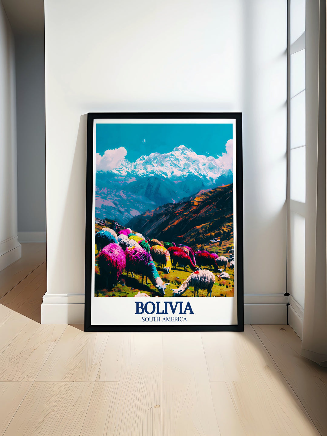 Bolivia art print showcasing the vast Altiplano plateau and Cordillera Real mountain range perfect for adding a touch of natural beauty and cultural richness to your home decor