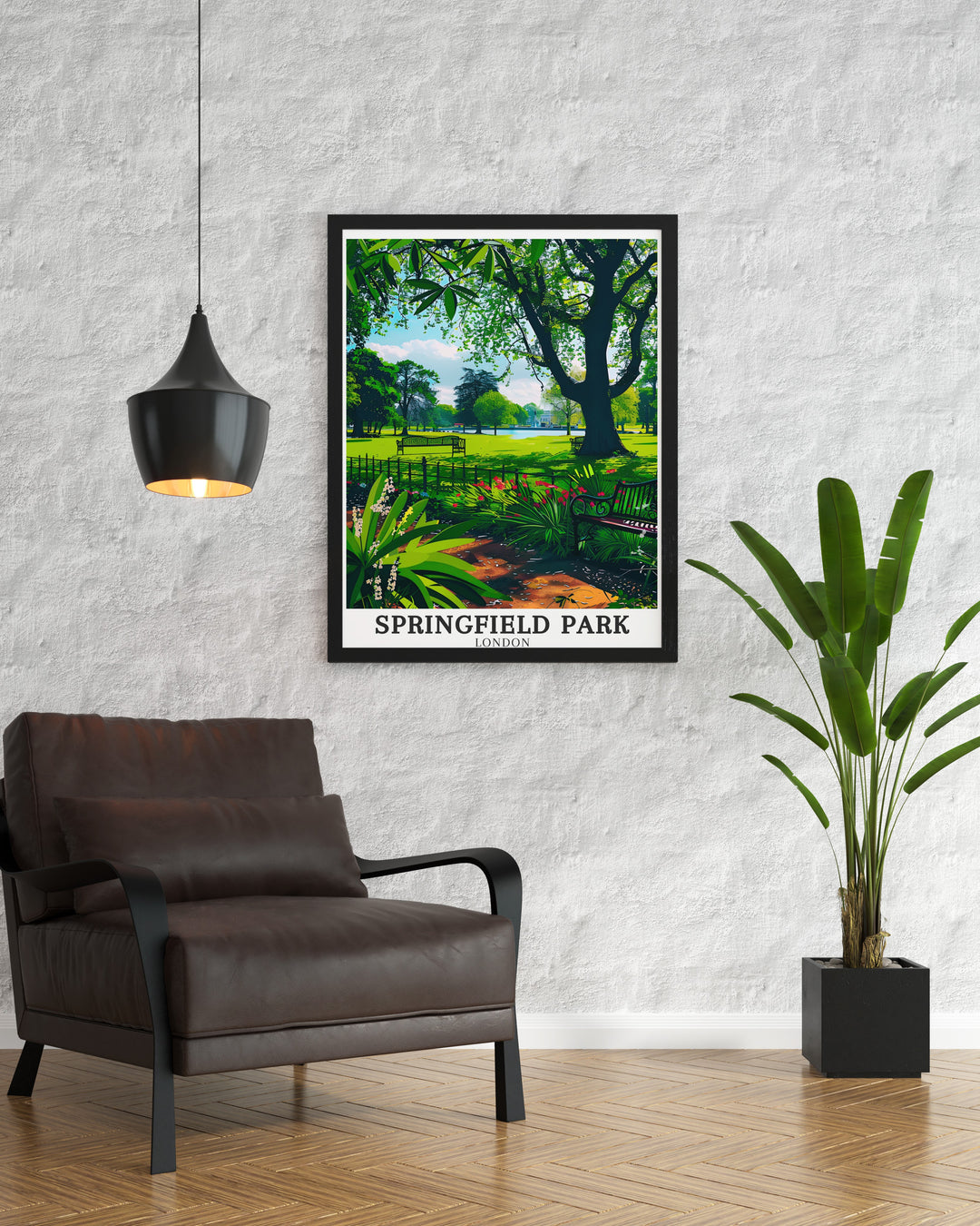 London Park Print of Springfield Park including The White Lodge The Pond and the River Lea this vintage travel print is a stunning depiction of East London parks perfect for anyone looking to add a nostalgic touch to their home or office decor.