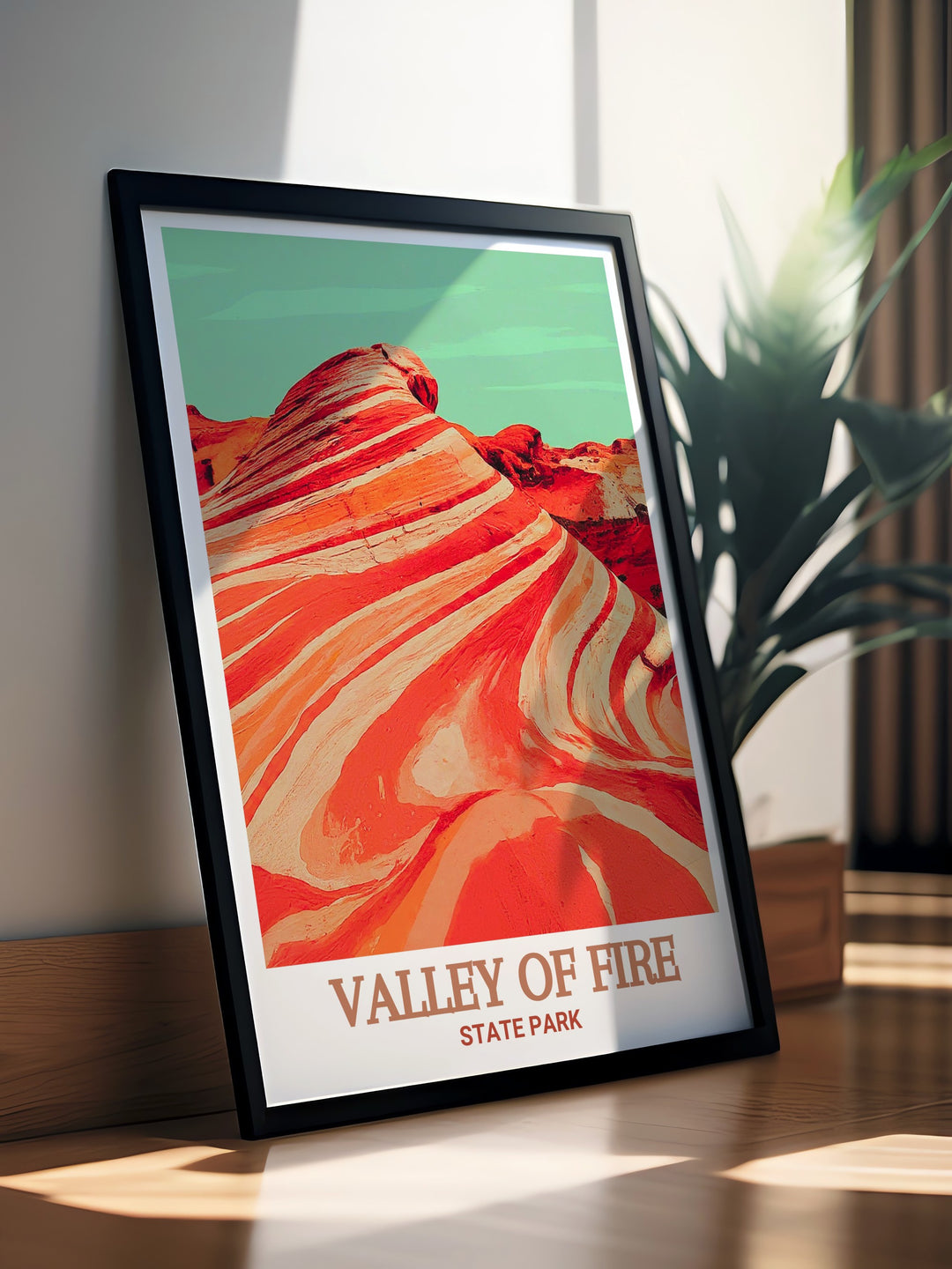 Fire Wave wall art from Valley of Fire State Park, highlighting the majestic natural wave and its surroundings. This print is perfect for adding a touch of the American Southwest to your living space, bringing the beauty of Nevada into your home.