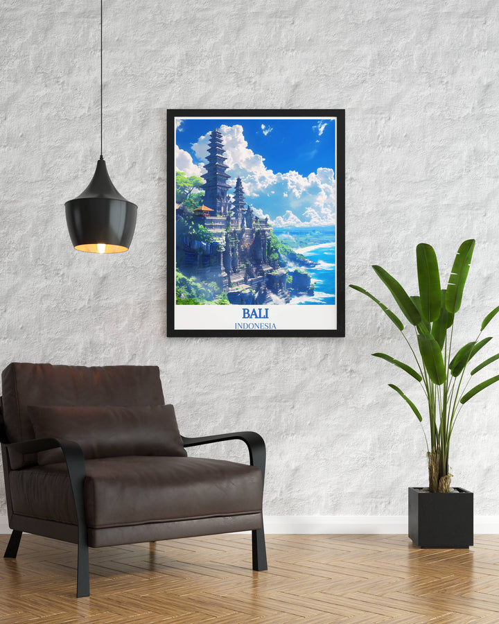 Artistic representation of Tanah Lot Temple in Bali, designed to bring the calm and spiritual vibe of Indonesia into your home.
