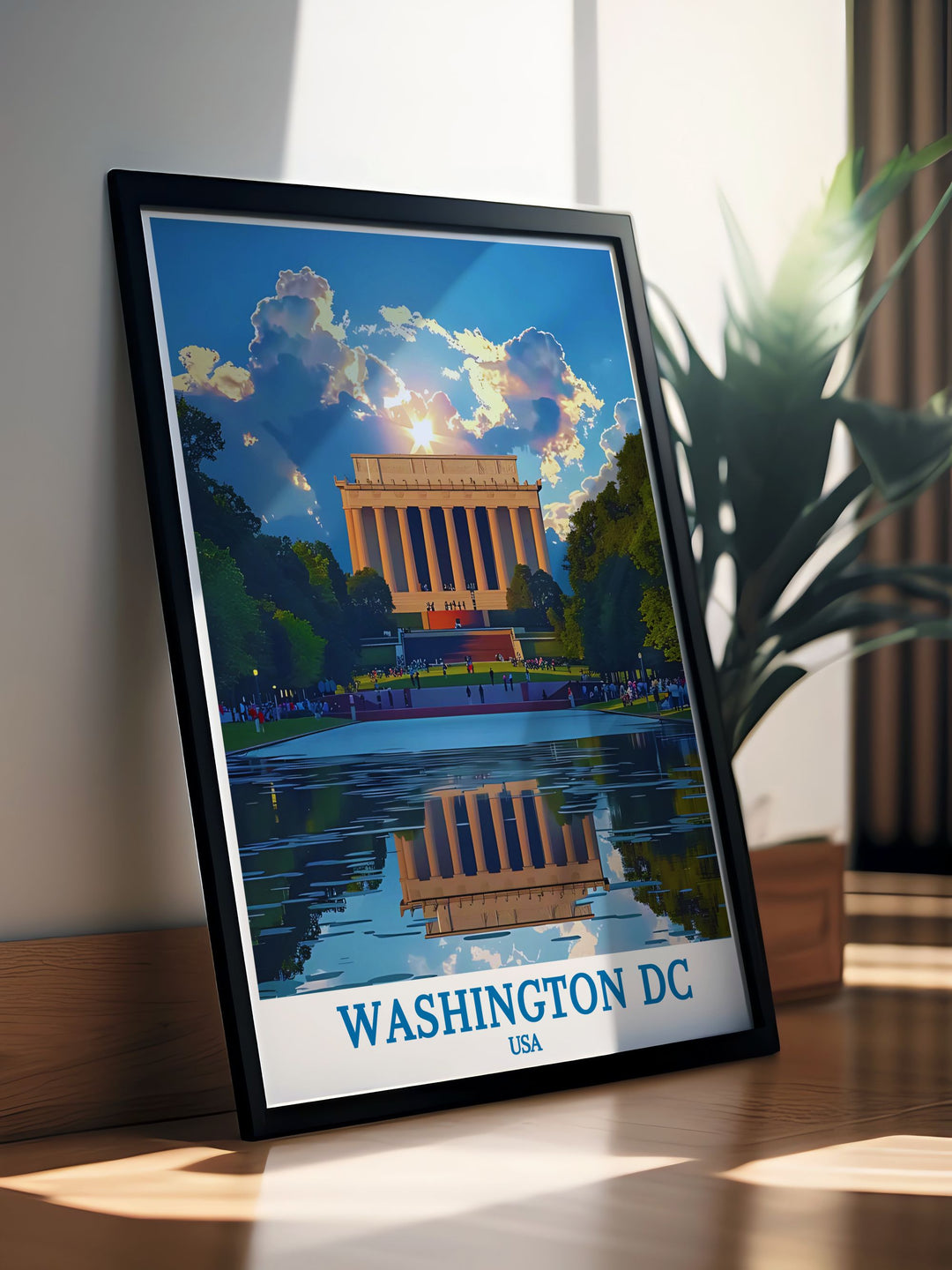 Exquisite Washington DC art print of The Lincoln Memorial offering a timeless black and white aesthetic ideal for classic and contemporary interiors