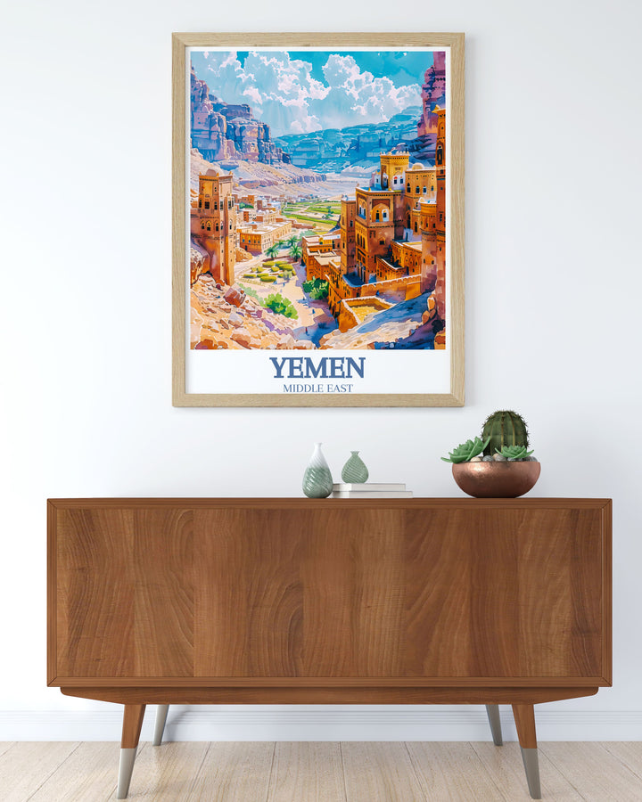 Transform your space with Al Mahwit Yemen Art Print highlighting the regions iconic landmarks and breathtaking scenery perfect for modern living room decor