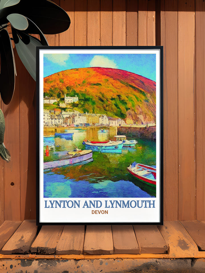 Elegant print of Lynmouth Harbour, capturing the natural beauty and serene atmosphere of one of Lynton And Lynmouths most iconic locations. The detailed illustration and vibrant colors make this print a beautiful addition to any home decor.