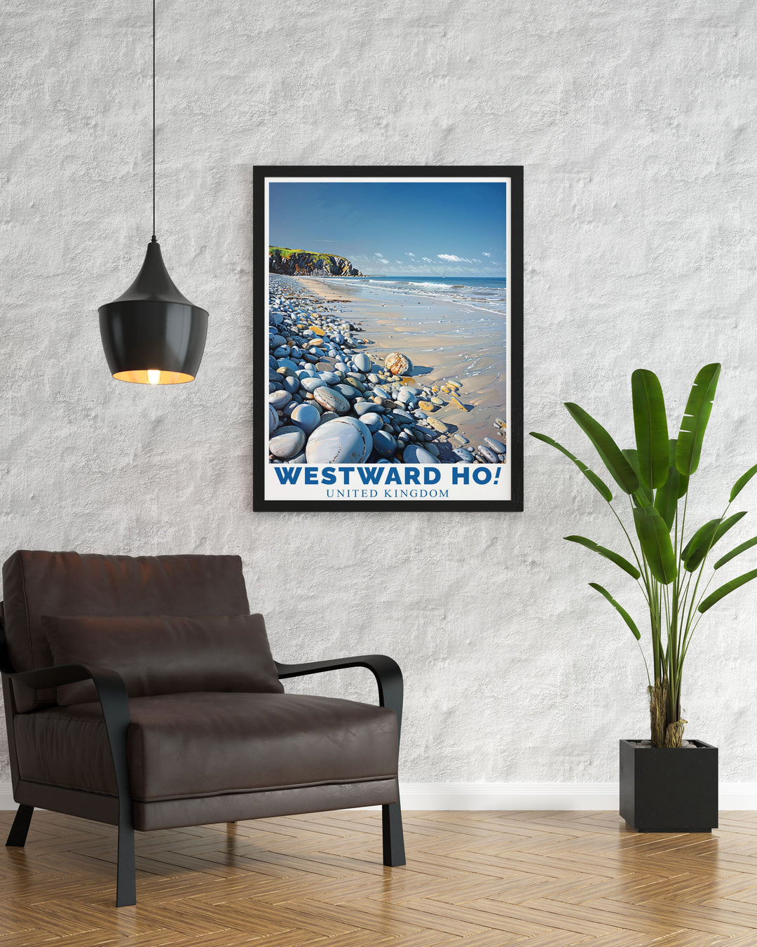 Pebble Ridge artwork offers stunning living room decor with modern framed prints showcasing the beauty of Devons coastline perfect for those who appreciate coastal living and elegant home decor unique travel poster gift for special occasions and beach lovers