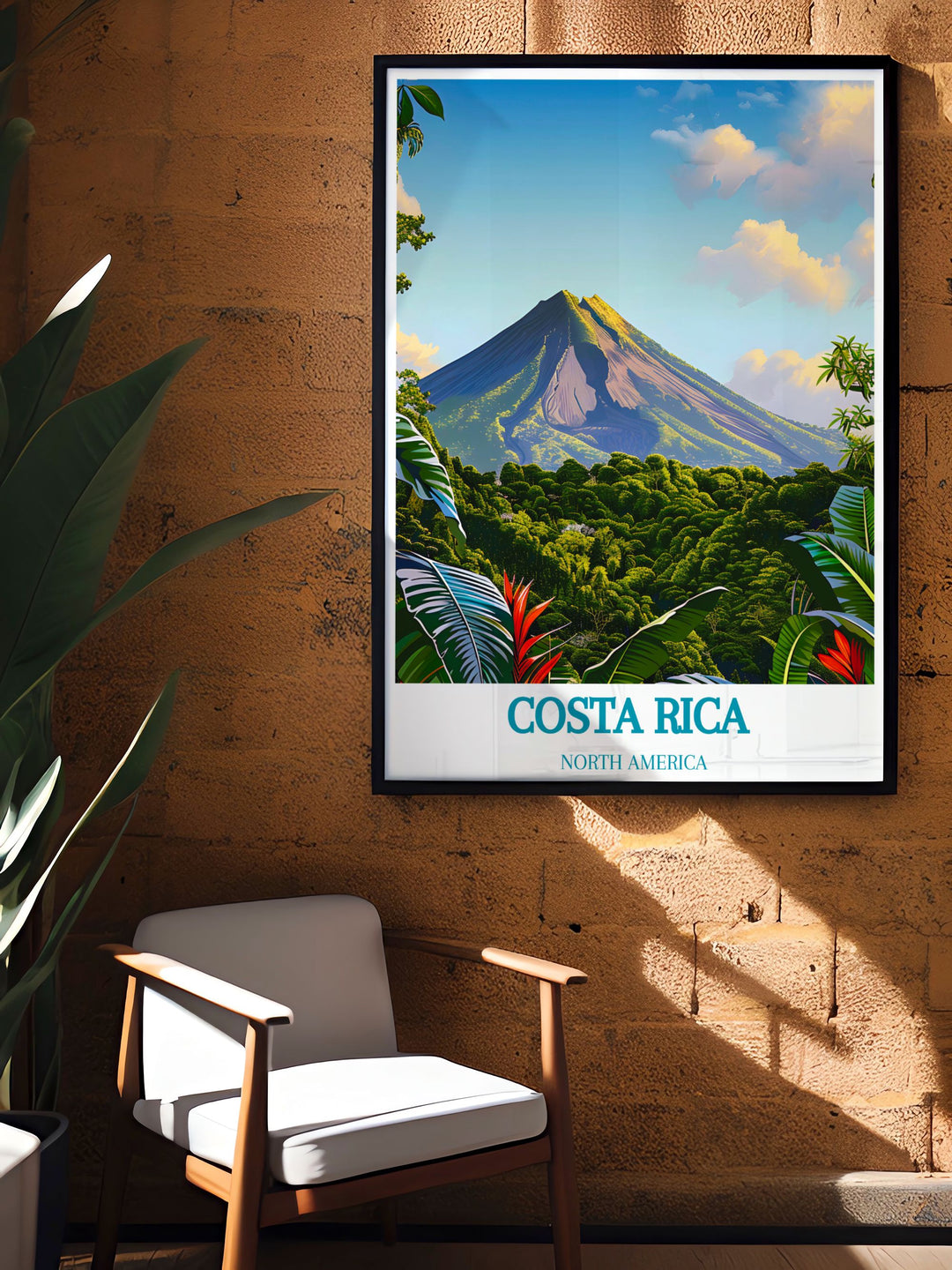 Detailed digital download of Costa Rica, featuring the stunning Arenal Volcano and the beautiful beaches of Saint Teresa, ideal for any art collection or as a memorable travel keepsake.