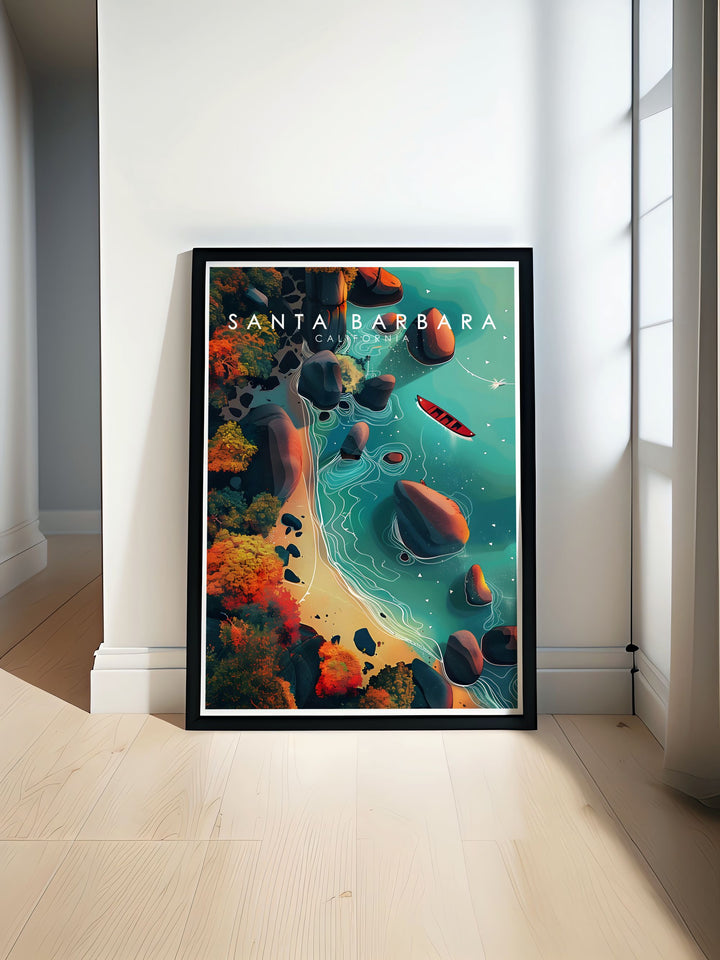 Santa Barbara Poster Print featuring a detailed city map and vibrant colors is perfect for home decor and gifting Butterfly Beach prints add a coastal touch to any space with their stunning living room and bedroom designs