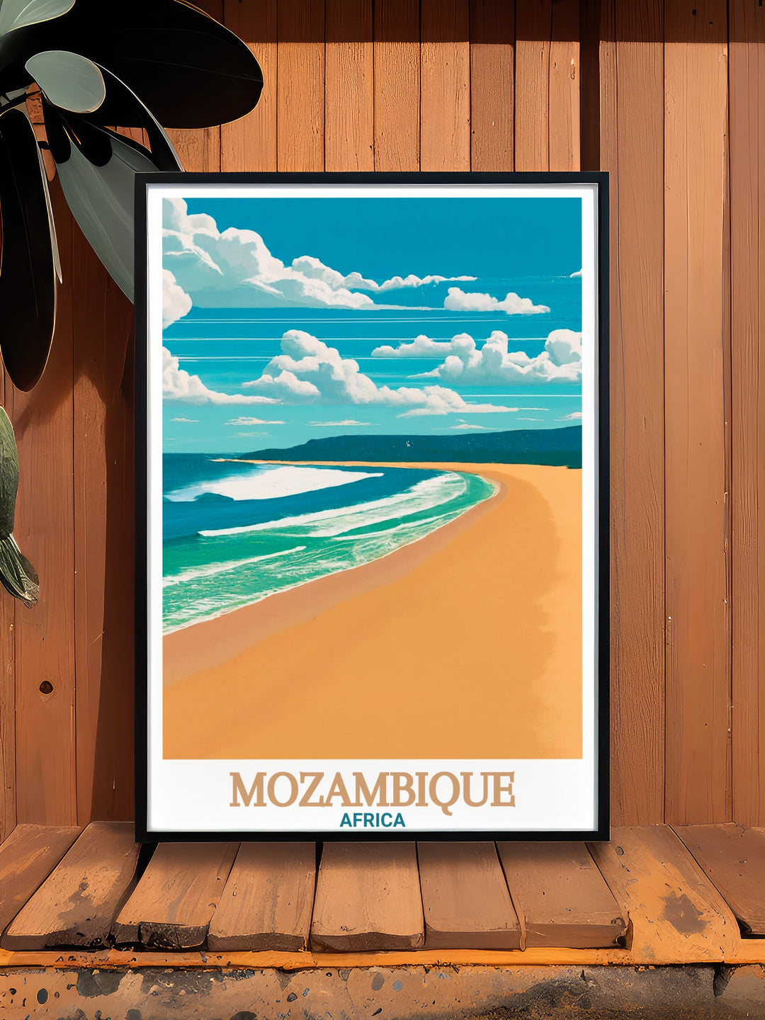 Africa Wall Poster of Tofo Beach, depicting Mozambiques iconic coastal destination in all its glory. With its clear waters and soft sands, this wall poster is ideal for those who love African travel and nature inspired decor.