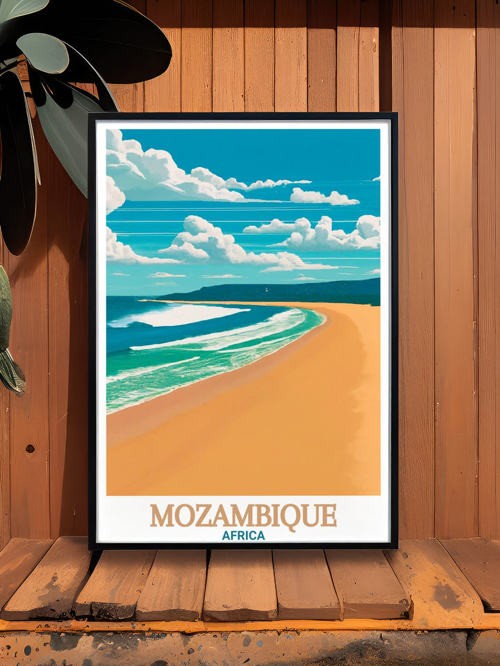 Africa Wall Poster of Tofo Beach, depicting Mozambiques iconic coastal destination in all its glory. With its clear waters and soft sands, this wall poster is ideal for those who love African travel and nature inspired decor.